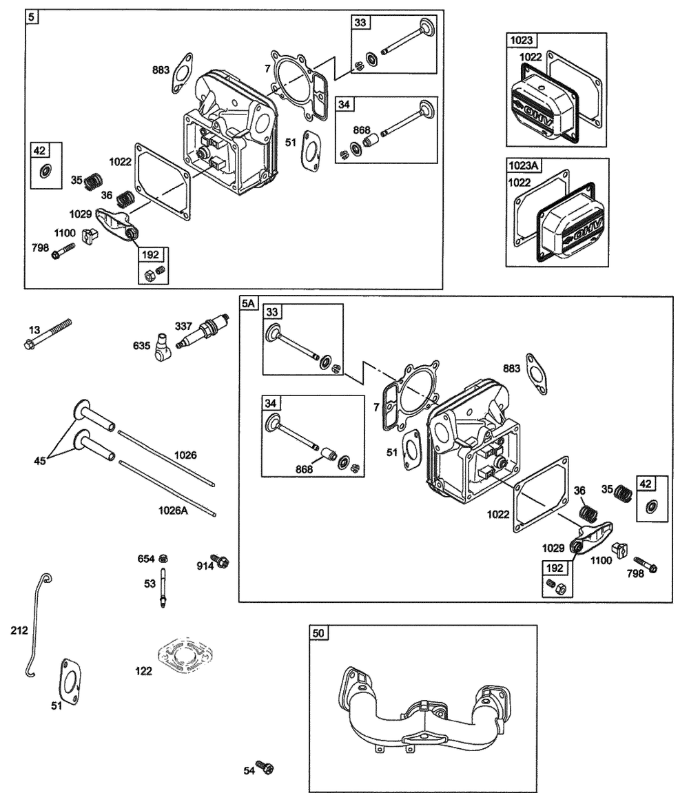 Engine Head Group Diagram and Parts List for Z-FORCE48 53AA5A7M710-53AA5A7M712 Cub Cadet Lawn Tractor